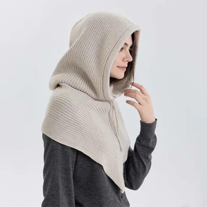 Chapeau-balaclava d'hiver pour femmes, écharpe chaude en tricot, bonnets à capuche, collier de cou e