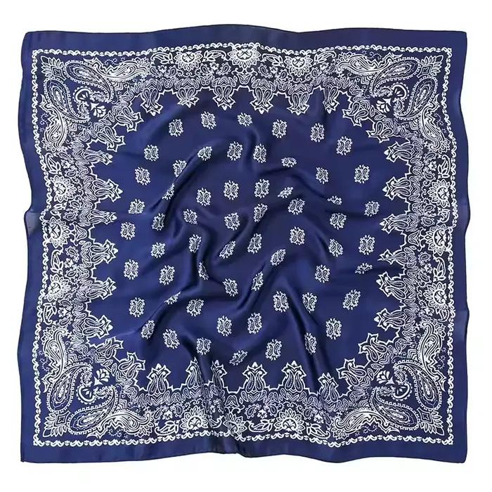 Foulard carré en soie imprimé pour femmes, 70x70cm, foulard islamique, visage en soie, fleur de cajo