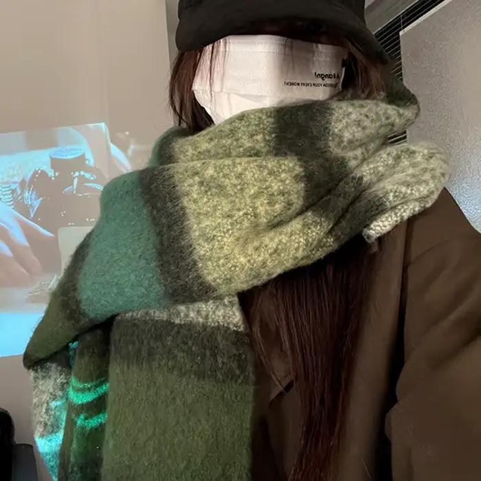 Écharpe en Mohair épaisse pour femmes, écharpe de cou chaude à carreaux Maillard, haut de gamme, ass