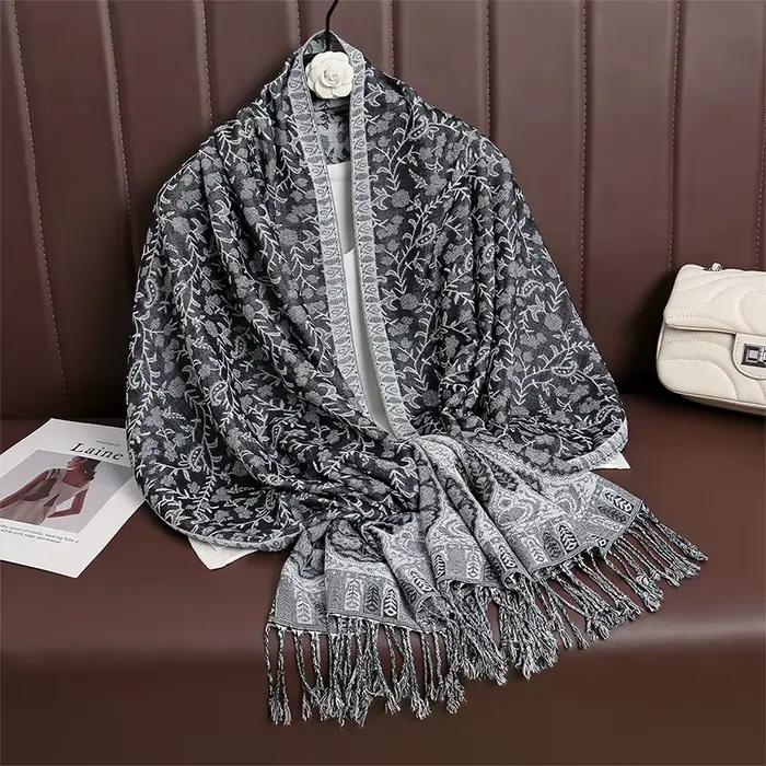Écharpe Jacquard en Coton pour Femme, Grand Châle, Mode Élégante, Longue Impression, Écharpes Décora