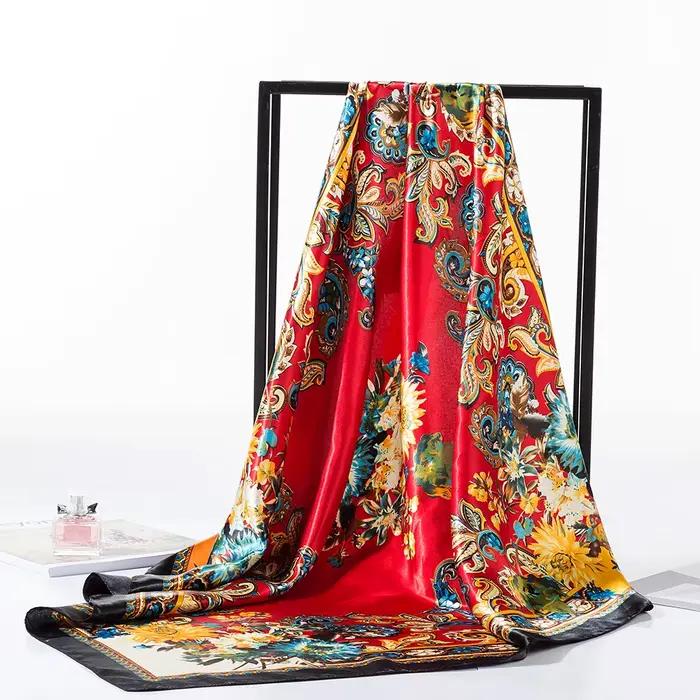 Foulard Carré Élégant de Luxe en Satin pour Femme, Châle, Hijab, 90x90cm