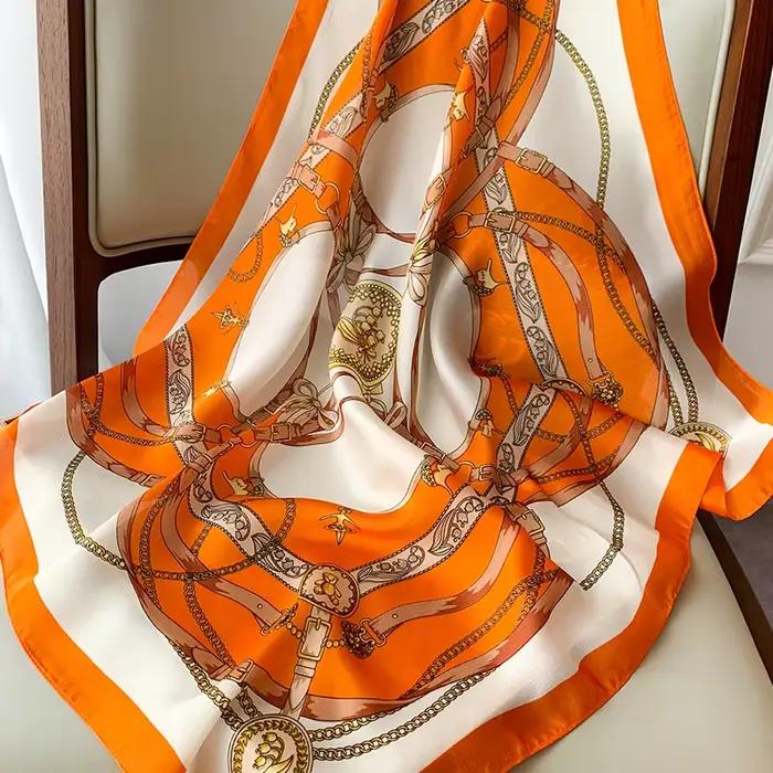 InjSatin-Foulard pour cheveux pour femme, petit cou, imprimé, carré, bandana, hijab, châles