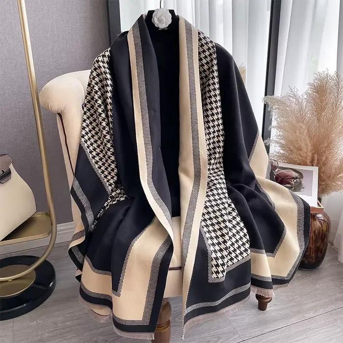 Écharpe Jacquard double face en cachemire pashmina, marque de luxe, châle Pashmina à franges douces 