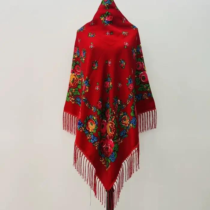 Foulard russe pour femmes, mouchoir carré en coton imprimé Floral, foulard ethnique pour filles, éch