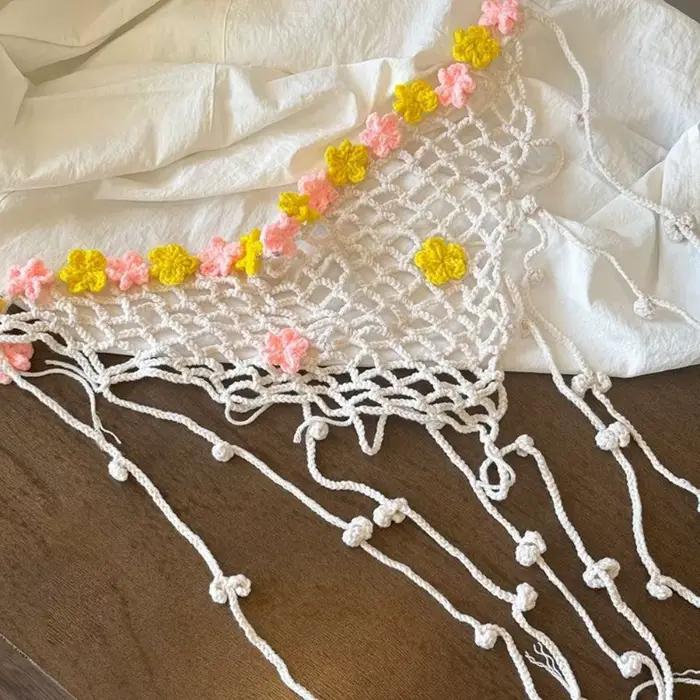 Nouvelle écharpe de hanche au crochet, écharpe triangulaire, décoration florale pour jupe, foulard e