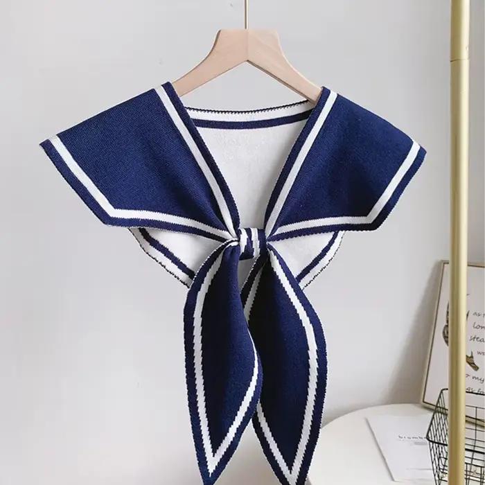Mode tricot écharpe mignon cou plus chaud cercle faux col avant cravate faux col femmes marine Style