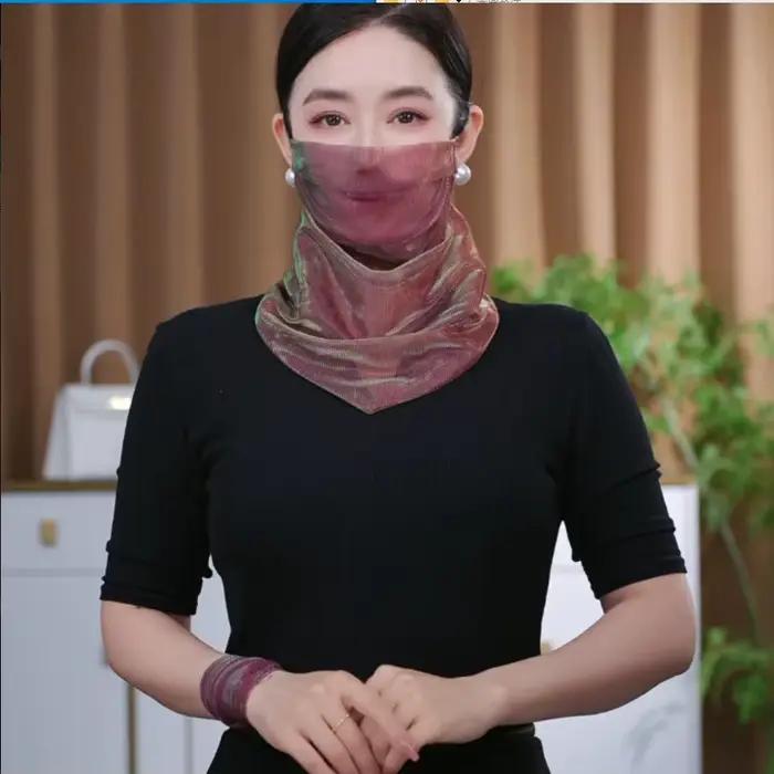Écharpe de protection solaire avec cache-visage perlé pour femme, accessoire de style unique et tend