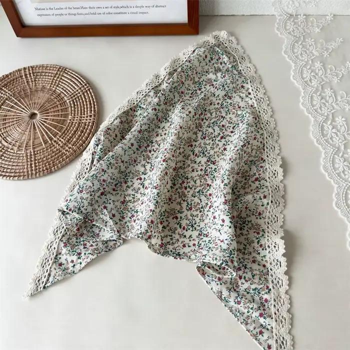 Écharpe triangulaire à bordure en dentelle florale de style pastoral, élégante pour femmes, idéale p
