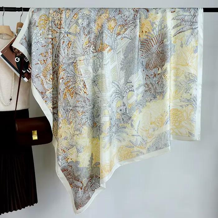Écharpe en Soie de Mûrier de Luxe Grande Taille, Foulard et Châle de Créateur pour Femme, Bordure Ro