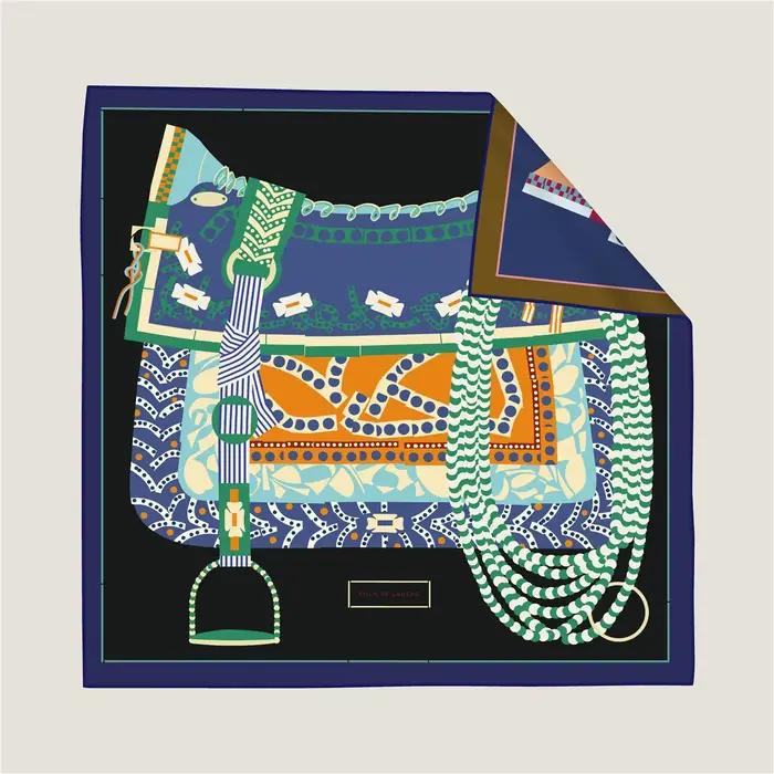 Nouveau 90cm manuel roulé à la main sergé foulard en soie femmes selle Double impression foulards ca