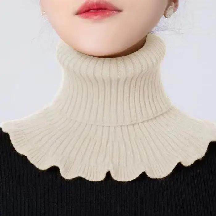 Écharpe tricotée en laine avec faux col pour femme, petit châle, pull chaud, Protection du cou, épau