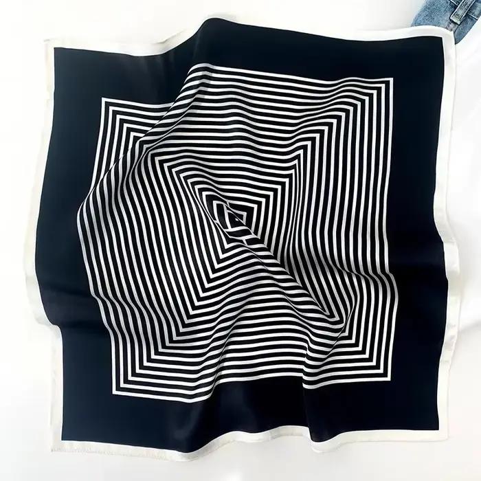 Foulard de cou rayé noir et blanc pour femme, marque de luxe, 100% naturel, injBandana, doux, petit 