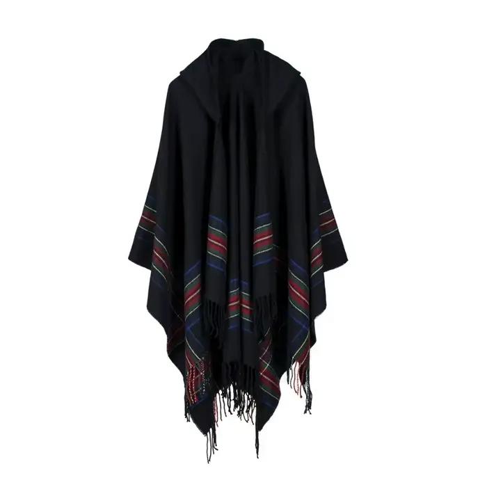 Nouveau design 100% foulard acrylique femme automne/hiver chaud mode cape poncho 130*150CM noir/gris