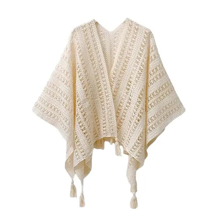 Châle fin ajouré dégradé style ethnique pour femme, grande cape décorative printemps-été