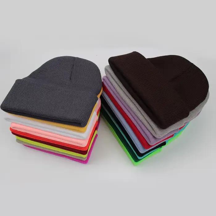 Bonnet unisexe solide automne hiver mélanges de laine doux chaud bonnet tricoté hommes femmes SkullC