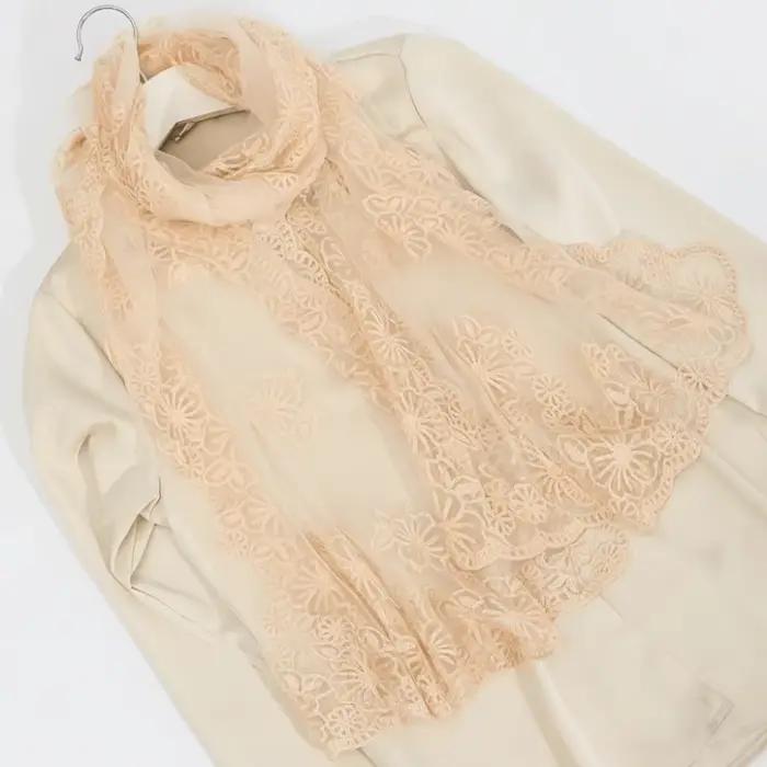 Écharpe en dentelle rétro élégante, châle brodé floral de style littéraire, foulard long et fin, pro