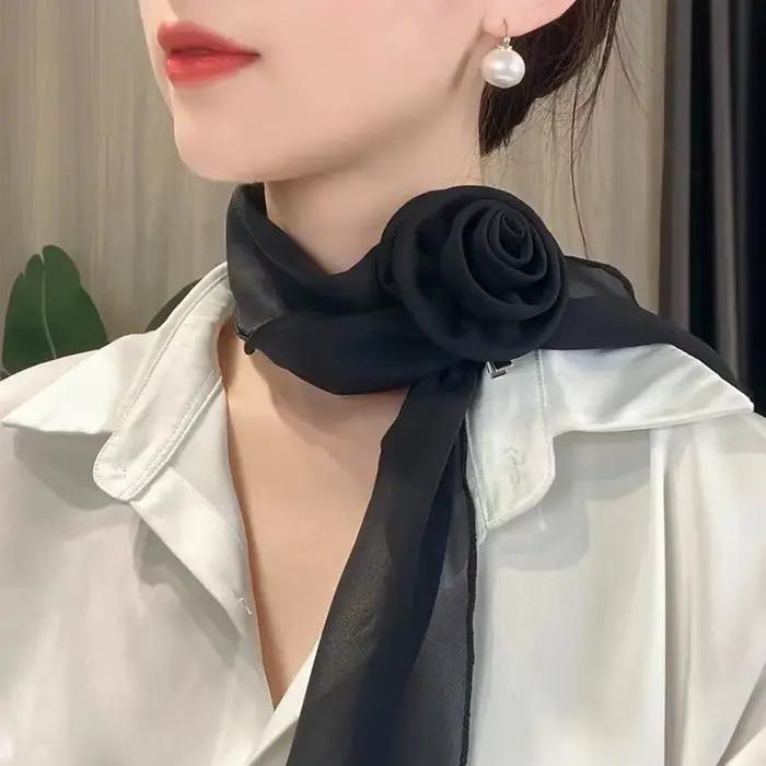 Écharpe en mousseline de soie pour femmes et filles, châle floral élégant, poignées polyvalentes, dé
