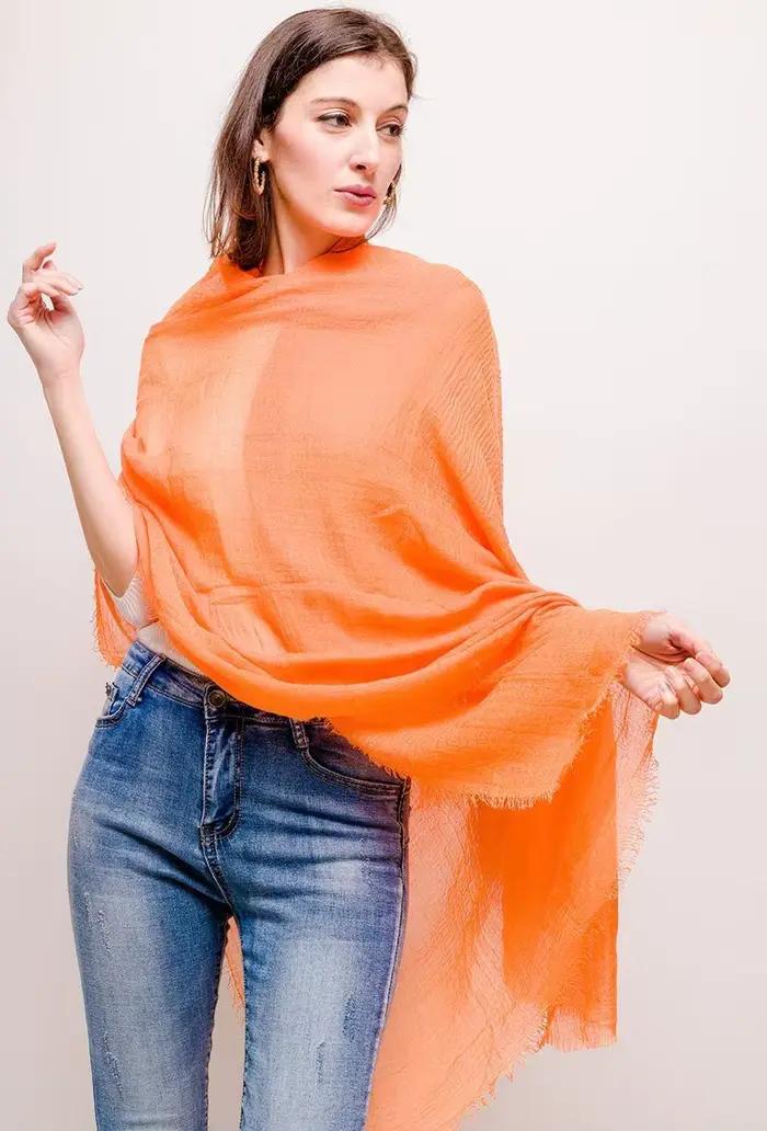 Écharpe Néon aux Couleurs Passionnantes, Turban Uni Effet Bulle, Foulard Plissé pour Femme, Voile Ondulé, Châle Irisé, Écharpe de Soirée