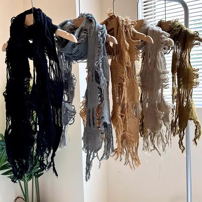 Écharpe Vintage avec pompon déchiré pour hommes et femmes
