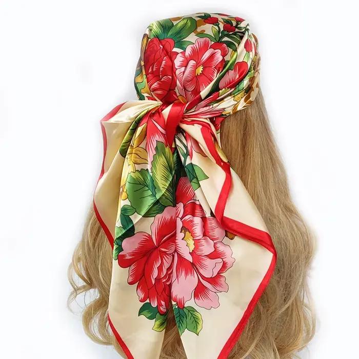 Foulard carré mode soie Satin imprimé petite tête cou écharpe femmes
