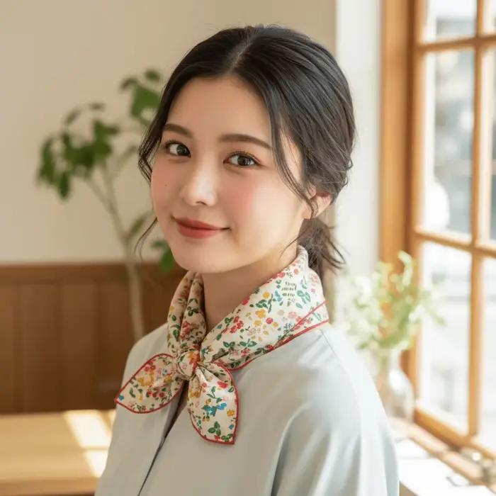 Petit foulard carré en soie imprimé motif fleur de cerisier
