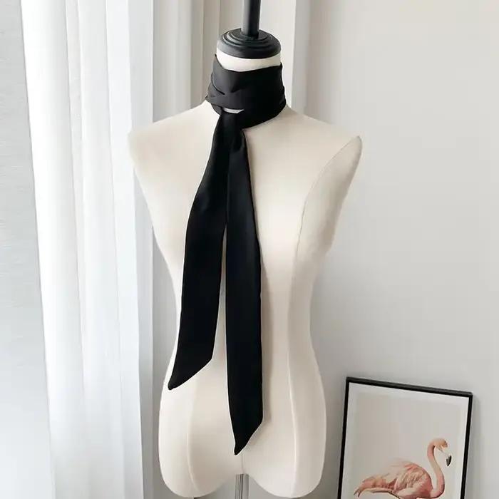 Écharpe longue et mince pour femmes, polyester avec sensation de soie, bandeau de sauna, foulard mode, long skinny hair scarf, polyvalente, pour toutes les saisons, décontractée