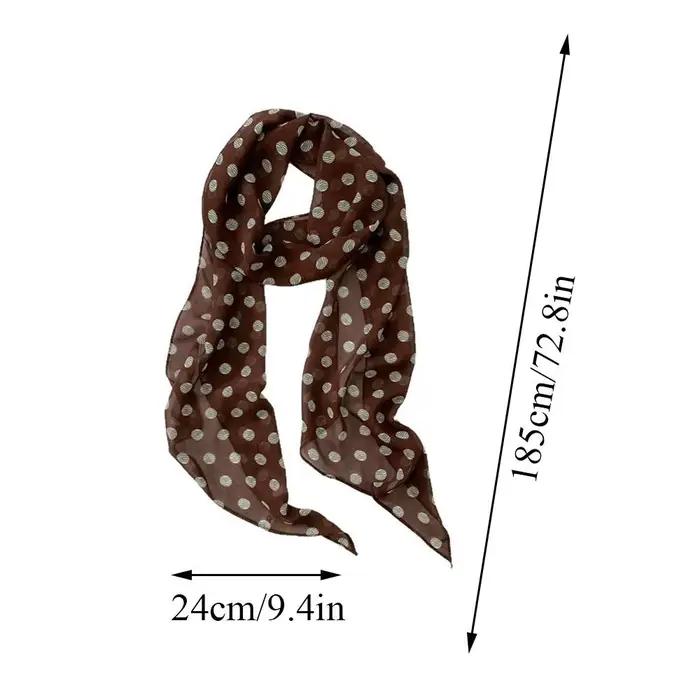 Ins marron à pois longue écharpe en soie printemps été polyvalent foulard sac rubans doux en mousseline