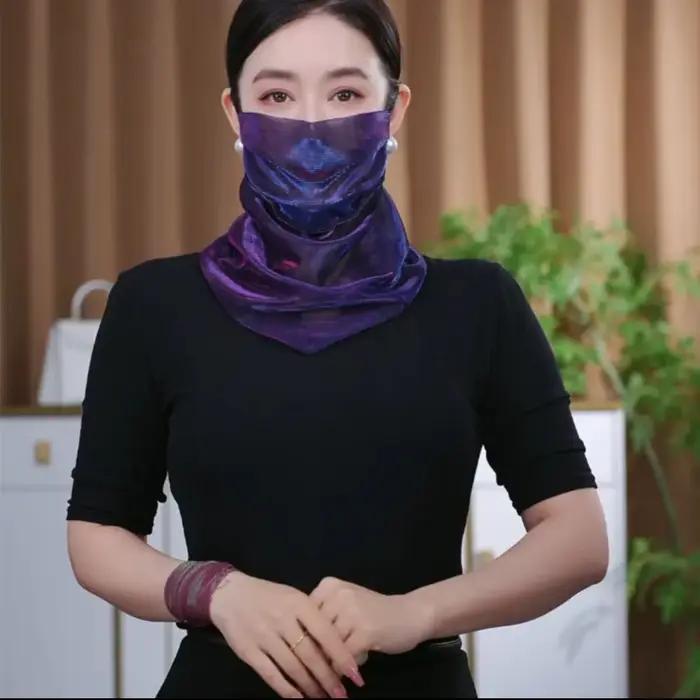 Écharpe de protection solaire avec cache-visage perlé pour femme