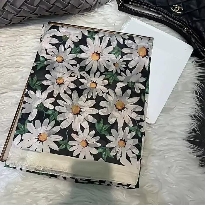 Écharpe châle BYSIFA en soie de mûrier pure, taille 180x110 cm, motif fleur de marguerite, décontractée pour femmes et filles, pour les quatre saisons, pour la plage et les événements formels