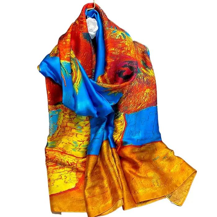 Echarpe en soie Van Gogh imprimée tournesol pour femmes mode plage protection solaire occassions décontractées