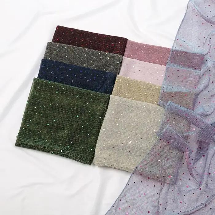 Élégant 155 × 70 cm écharpe à paillettes mince Transparent respirant Hijab léger scintillant