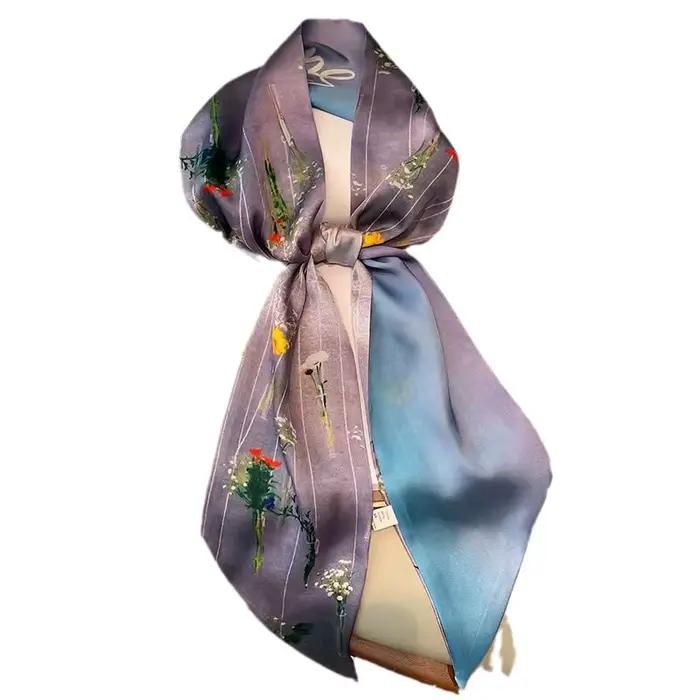 Nouveau Long foulard en soie Style coréen imprimé élégant