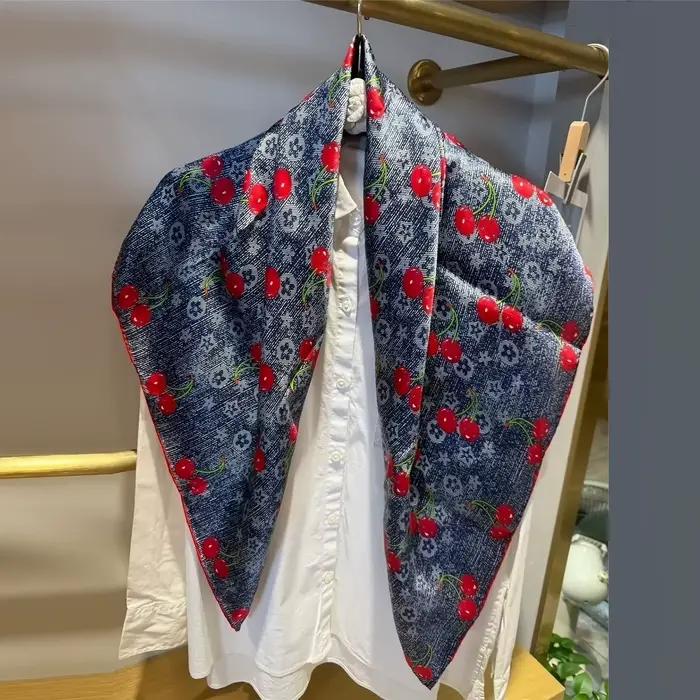 BYSIFA | Bleu marine rouge femmes foulards en soie Pure Hijabs élégant cerise Design 100% mûrier