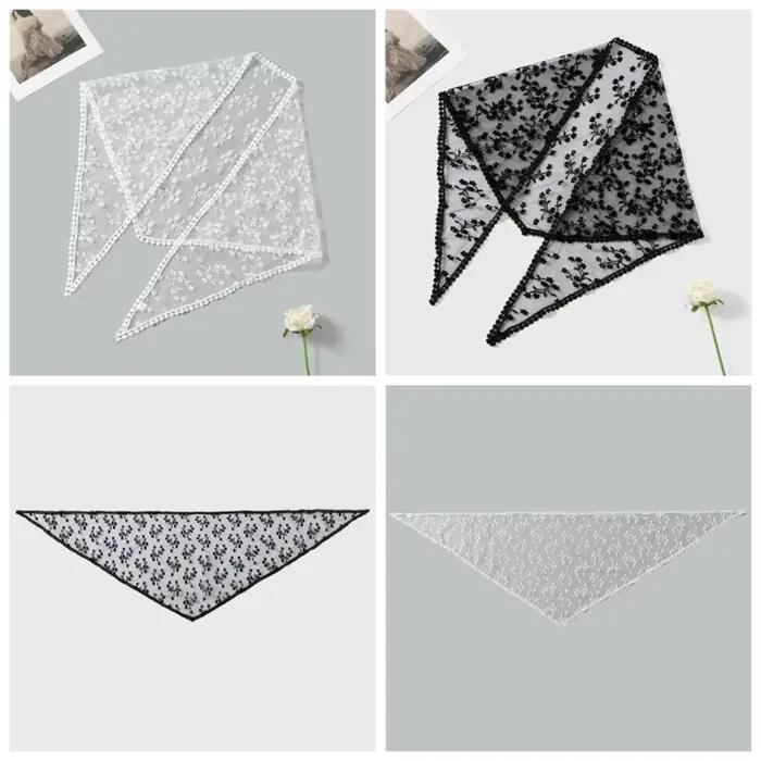 Nouveau Écharpe en dentelle ajourée broderie mince rideau de pet Vintage couleur unie Foulard Bandana femmes