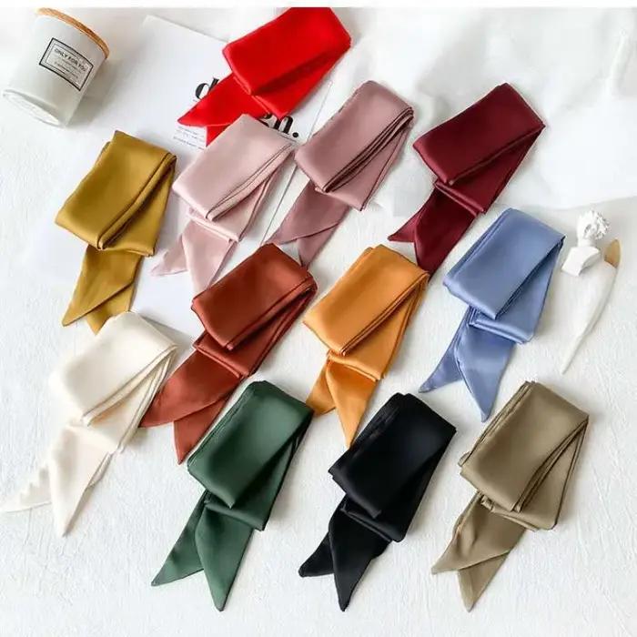 Écharpe longue et mince pour femmes, polyester avec sensation de soie, bandeau de sauna, foulard mode, long skinny hair scarf, polyvalente, pour toutes les saisons, décontractée