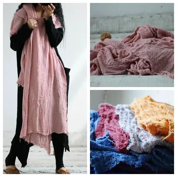 Femmes rides coton lin foulards enveloppes amples couleur unie Vintage écharpe femme 2020