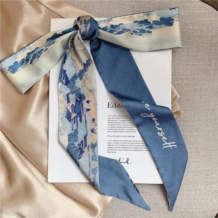 Foulard fleuri en polyester multifonction pour femmes, écharpe luxueuse et mode, idéal pour toutes les saisons et occasions décontractées