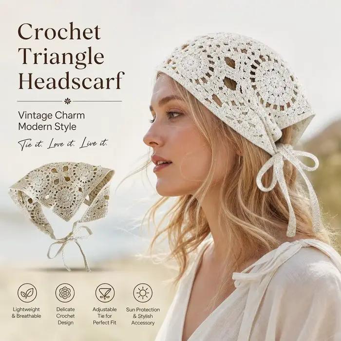 Foulard triangulaire en crochet beige