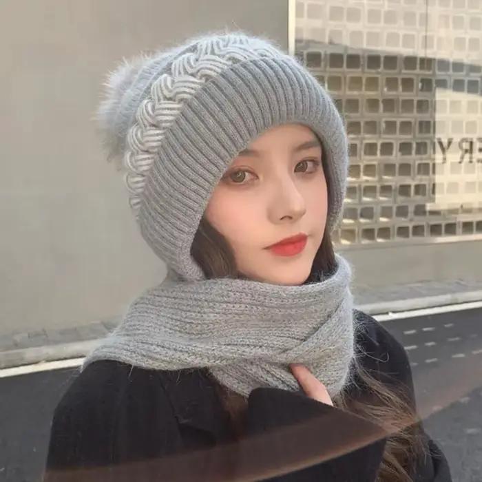 Chapeau écharpe tout-en-un hiver épaissi chaud Double