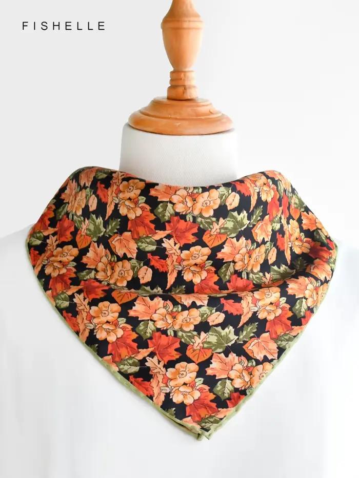 Foulard 100% soie feuilles de fleurs Orange