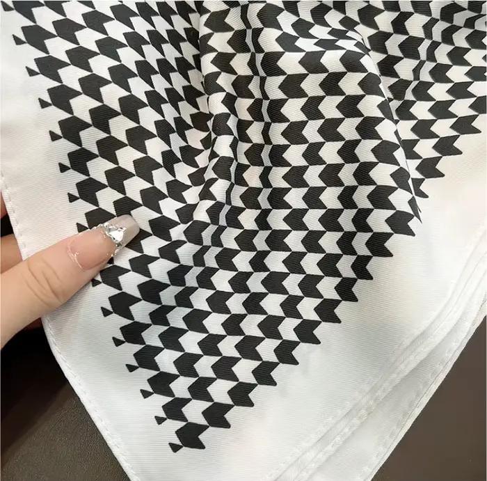 Écharpe carrée de luxe à motif pied-de-poule 90*90cm pour femmes