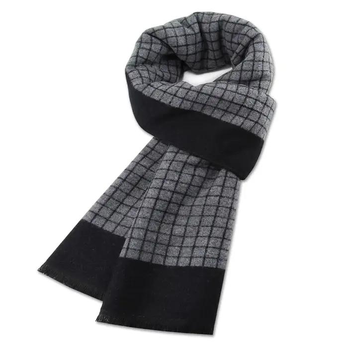 Écharpe à carreaux homme noir hiver chaud laine écharpe pour hommes cachemire foulards décontracté mâle longue Pashmina extérieur châles homme silencieux cadeau occasions spéciales style élégant confort durable