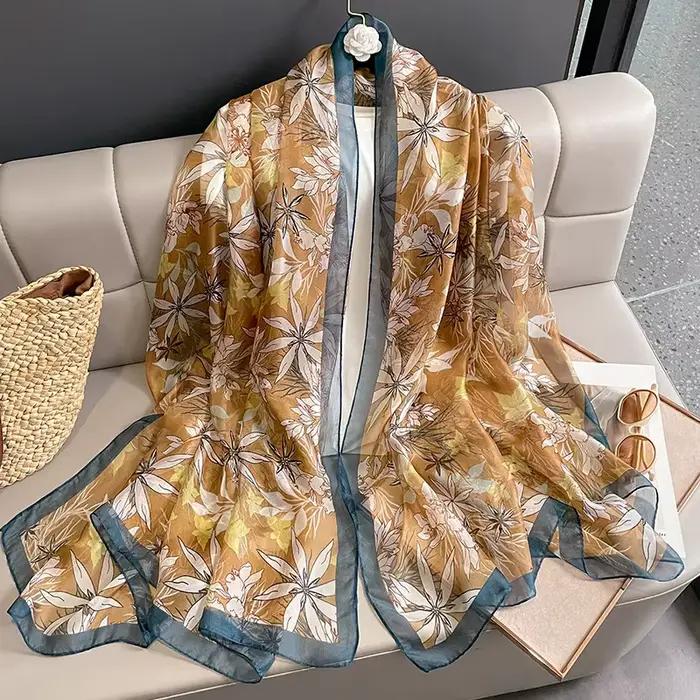 Écharpe en polyester imprimé fleuri multifonction pour femmes, châle de protection solaire, bandeau, four seasons, look décontracté à offrir