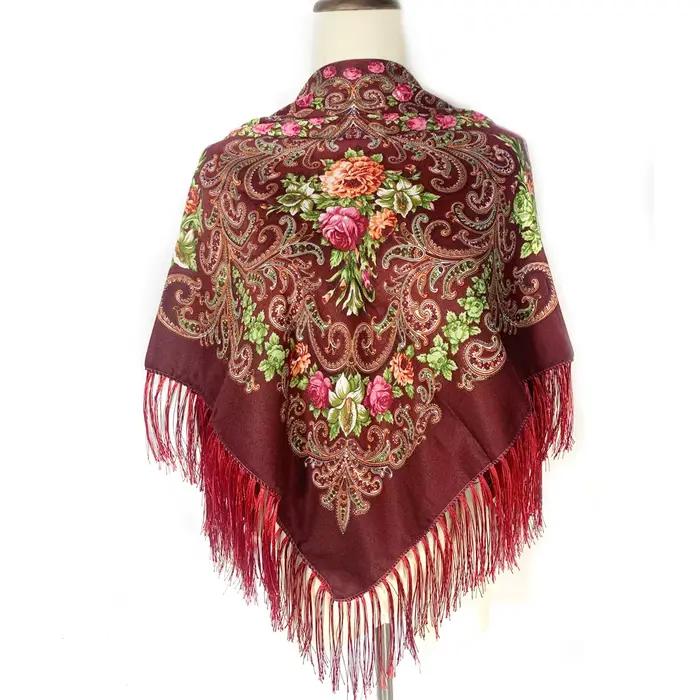 Foulard Carré Russe Imprimé Floral pour Femme