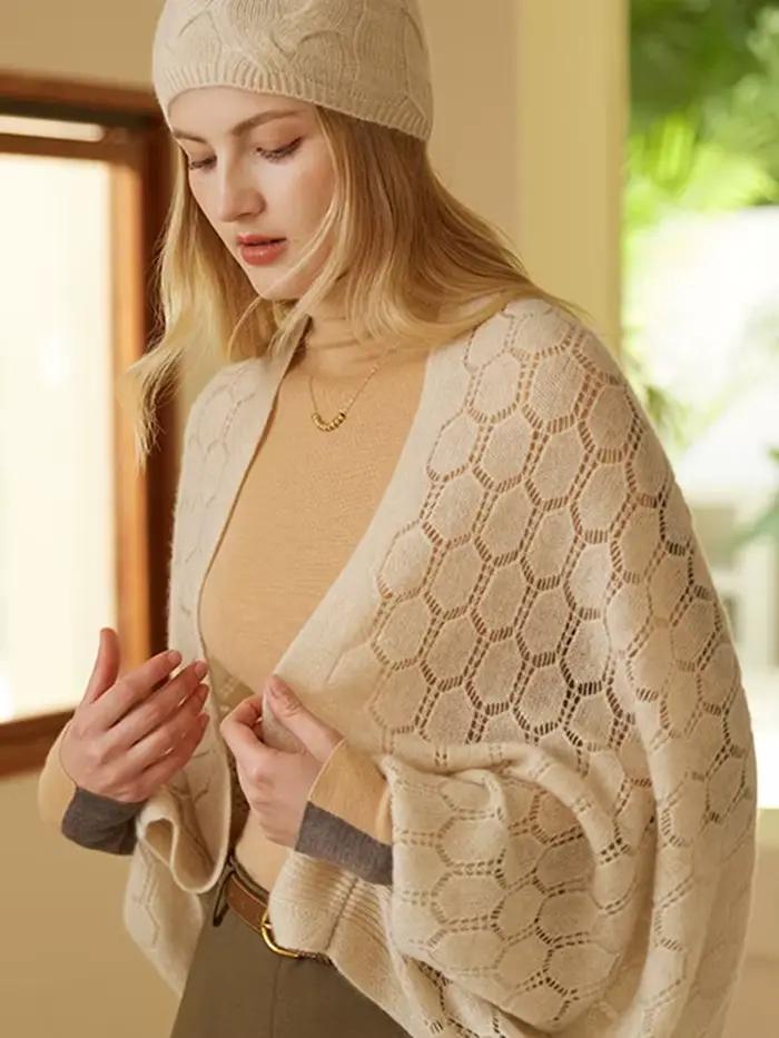 100% laine mérinos évider Pashmina automne hiver cachemire tricoté mode châles luxe géométrie Style double usage foulards