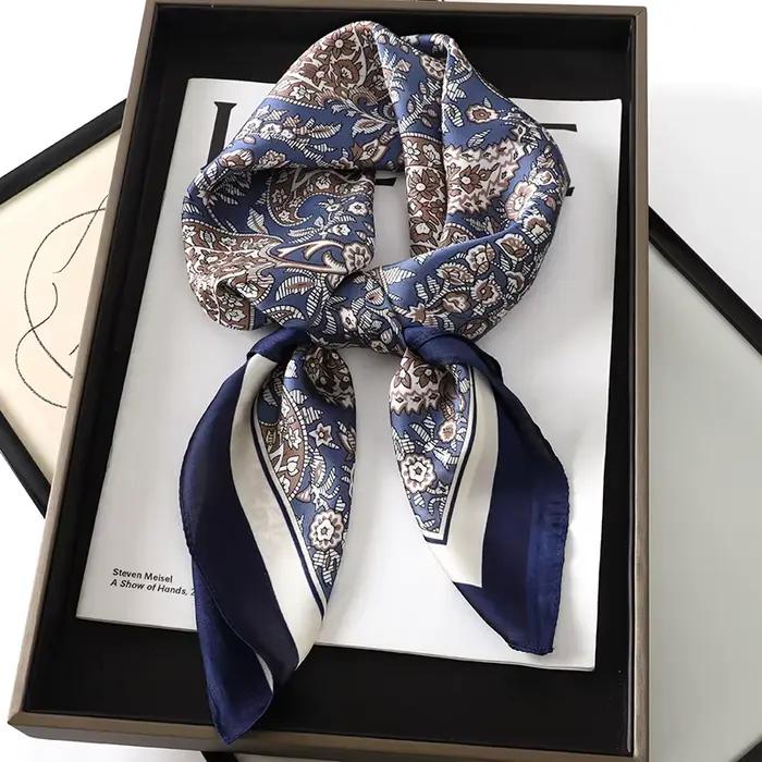 Foulard carré de luxe pour femmes, hijab, mouchoir, imprimé, bandana