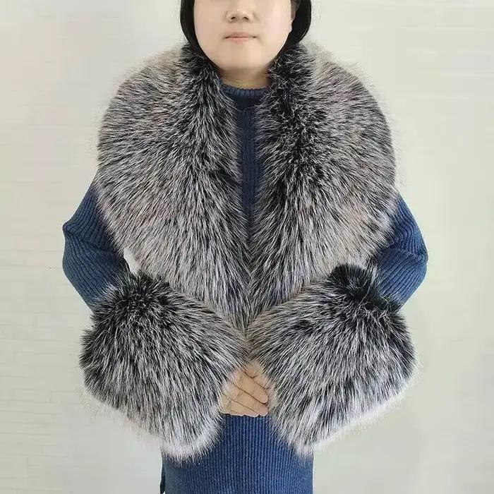 Grande écharpe d'hiver en fausse fourrure de renard pour femme