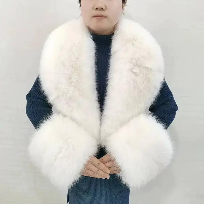 Grande écharpe d'hiver en fausse fourrure de renard pour femme