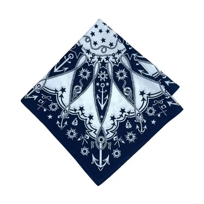 Bleu marine haute qualité Hip Hop coton carré écharpe hommes voilier nautique Bandana