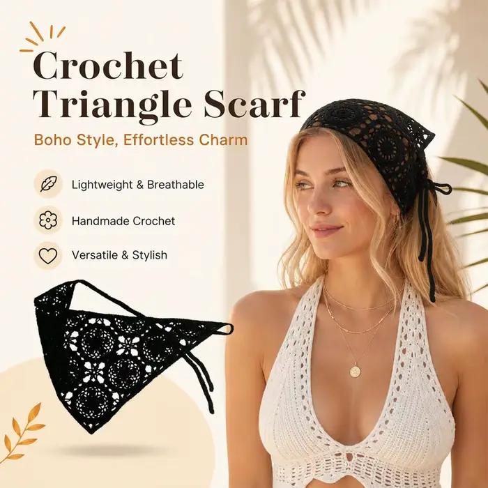 Foulard triangulaire en crochet beige